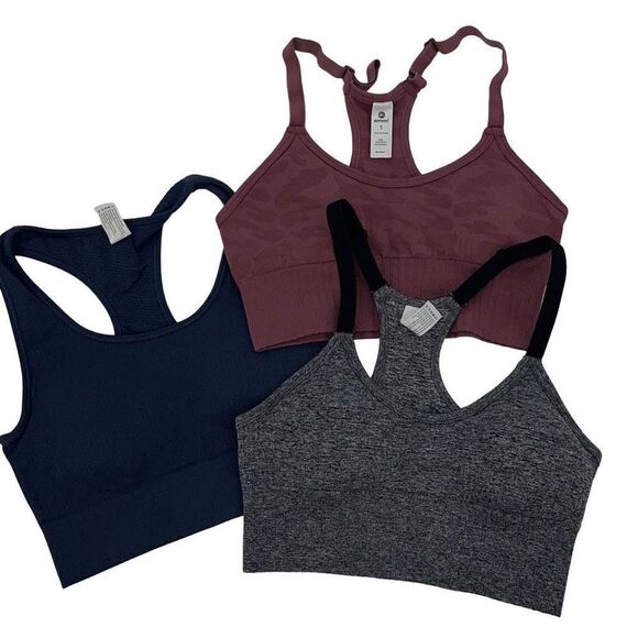 90 Degree By Reflex Womens Sports Bra Racerback Active Black Gray Old Rose Small